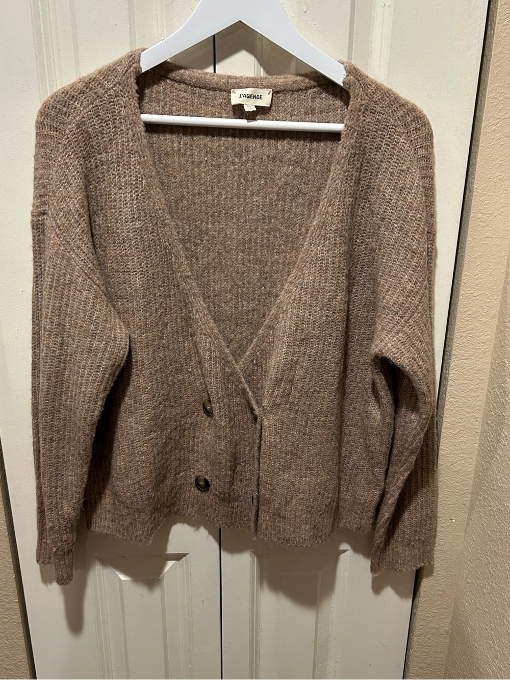 L’Agence Jamison Double-Breasted Cardigan In Tan., size XS Tall - Picture 4 of 9